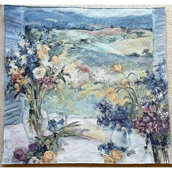 Italian Tapestry Wall Art Hanging Decor Tuscany Floral Signed Allayn Stevens - Picture 1 of 11